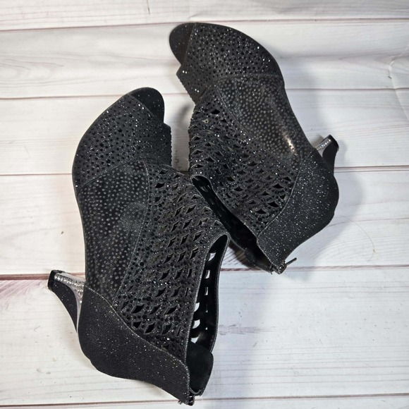 y2k Rhinestone Peep Toe‎ Booties - Evening Party Silver Heel Black- Women 11M - Picture 1 of 7